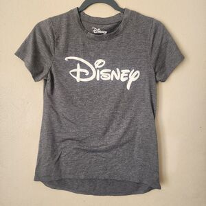 Disney Heather Gray Classic Script Logo Short Sleeve Graphic T-Shirt Size Small